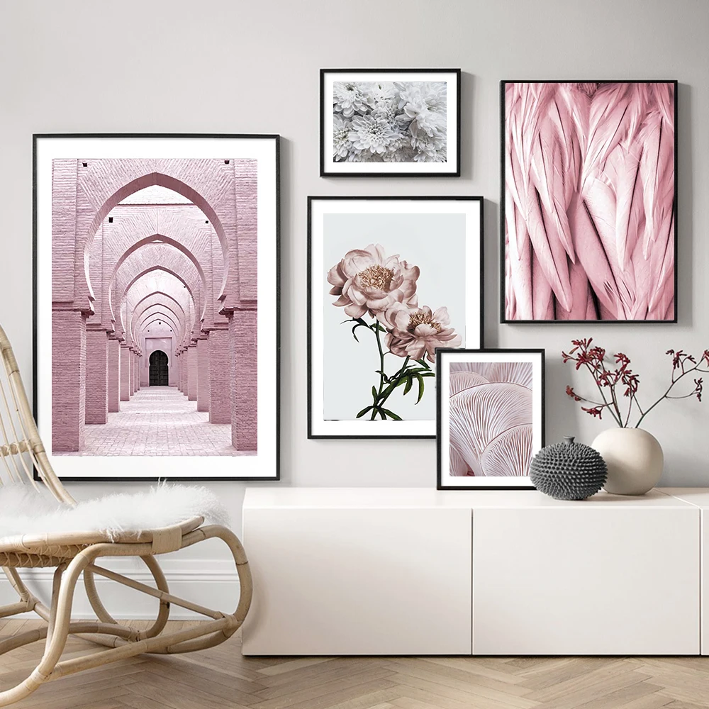 Украшение, двери, стены, искусство, холст, живопись, розовые перья, плакаты и принты, современные цветочные настенные картины для гостиной