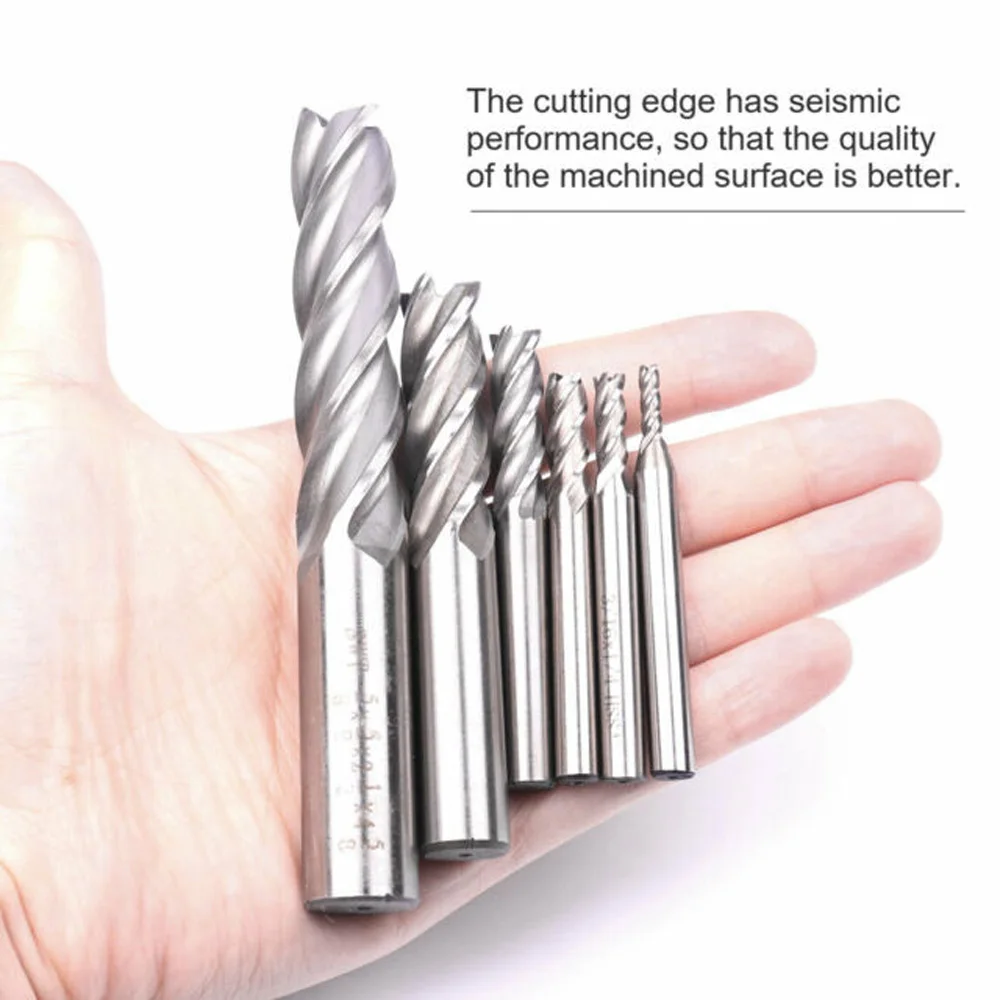 

6pcs End Mill 4 Flute Replacement CNC Milling Machine High Speed Steel Wear Resistance Cutting Tool