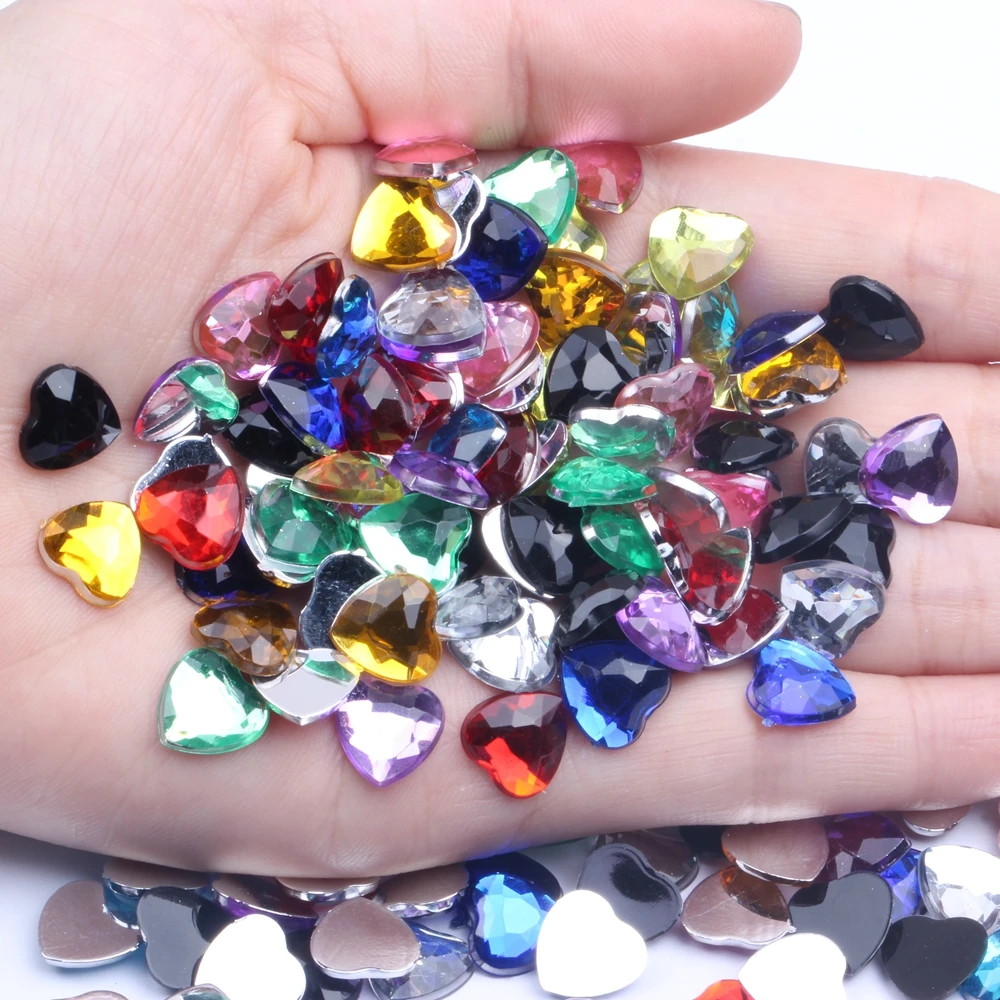 

Heart Shape 10mm 50/500pcs Acrylic Rhinestones Flat Back Flat Facets Many Colors For Nails Art Glue On Beads DIY Jewelry Making