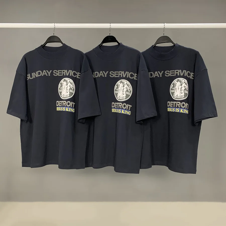 

Summer Foaming Printing Jesus Is King Casual T Shirt Navy Blue Kanye West Sunday Service Jesus Is King Loose T-Shirts Tee