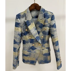 2021 novo designer blazer feminino leão botões duplo breasted colo bloco jacquard blazer jaqueta exterior