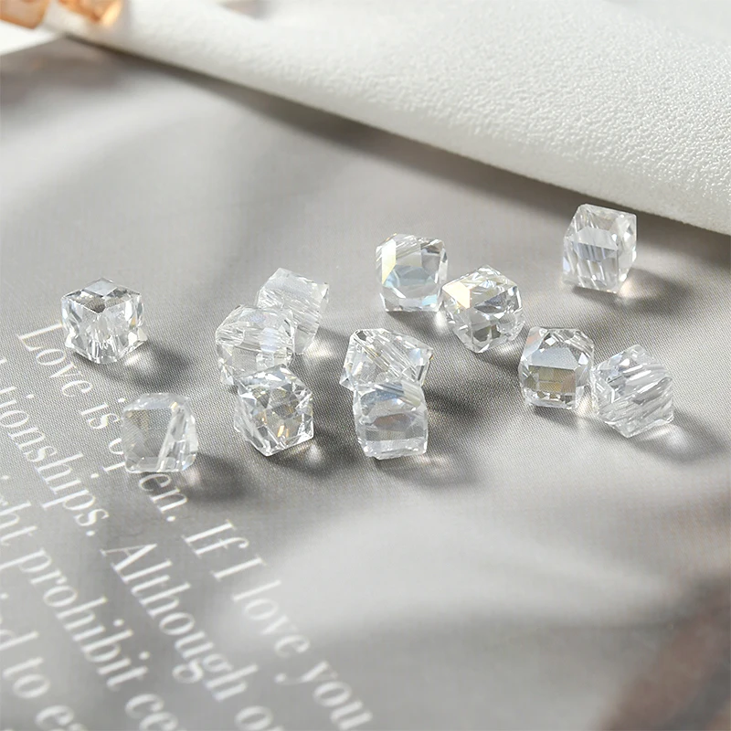 Стерео Квадратные прозрачные хрустальные бусины с боковым отверстием DIY серьги