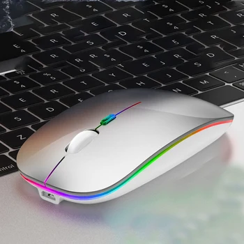 

Wireless Rechargeable Mute Mouse for Phones Notebook Tablets 2.4G Wireless Mute Mouse RGB Dual-Mode Mouse