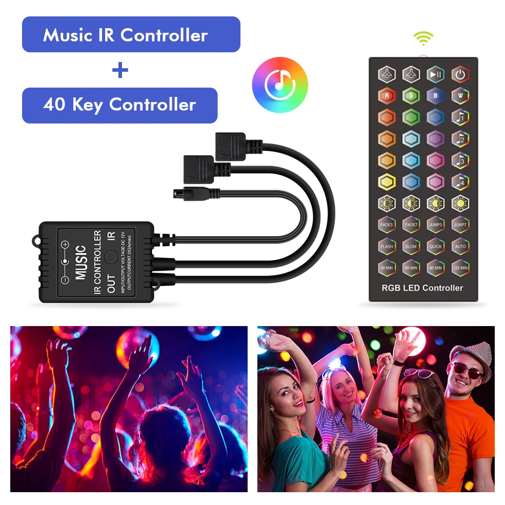 Новый RGB светодиодный контроллер 40 клавиш ИК музыкальный звуковой датчик цветная