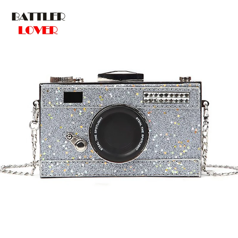 Personality Camera Sewuins Shape Handbag for Women Messenger Bags Casual Clutch Chain Crossbody Shoulder Purse Bolsas