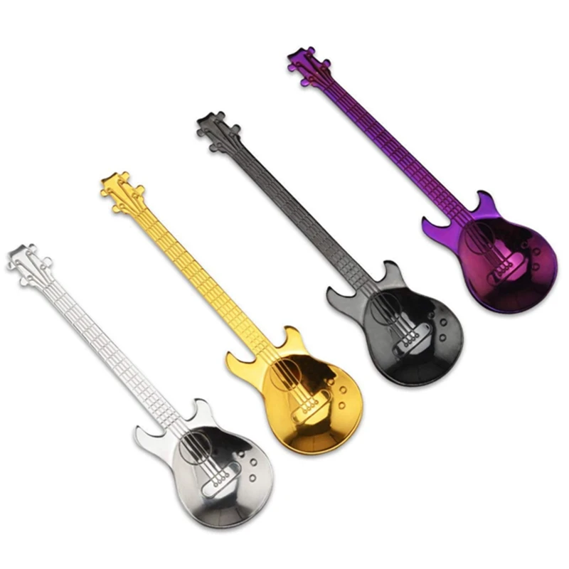 

Hot XD-Set of 4 Guitar Shaped Stainless Steel Coffee Spoon Demitasse Spoons Dessert Spoons Sugar Spoon Kitchen Cute Utensil (Set