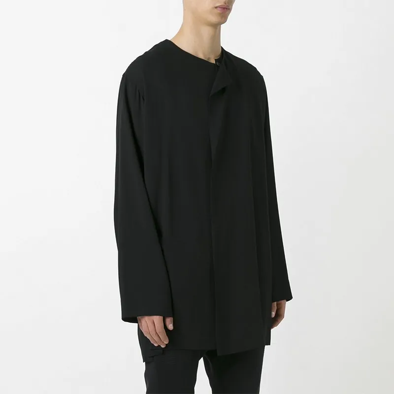 Men's new hairstylist fashion trend summer asymmetrical double midlength loose shirt singer dress