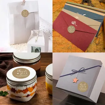 

500pcs thank you for supporting my business Kraft Stickers with Gold Foil round labels sticker for small shop handmade sticker