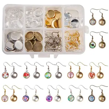 

230Pcs Earring Wire Hook Glass Cover Cabochon Setting Bezel Trays Jewelry Making X4YA
