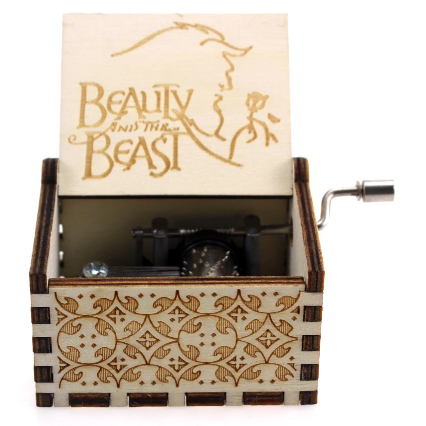 beauty and the beast Новинка, резная музыкальная шкатулка "Королева", "Звездные войны", "Игра престолов", "замок в небе", деревянная музыкальная шкатулка, рождественский подарок - Цвет: beauty and the beast