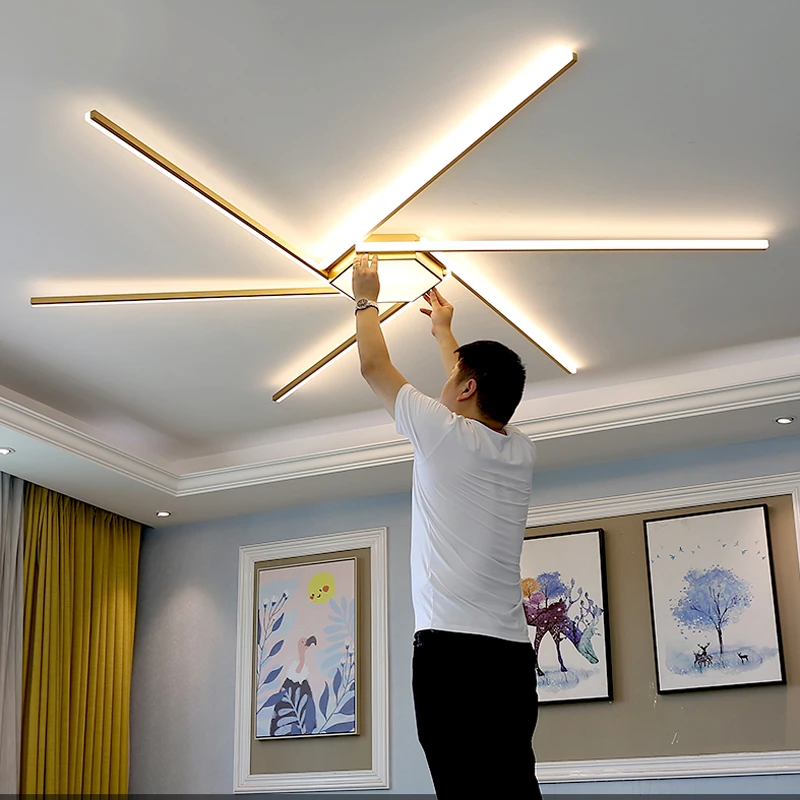 remote peredupan modern plafon led ceiling lamp fixture aluminium makan ruang tamu kamar tidur lampu kilau lamparas de techo emas