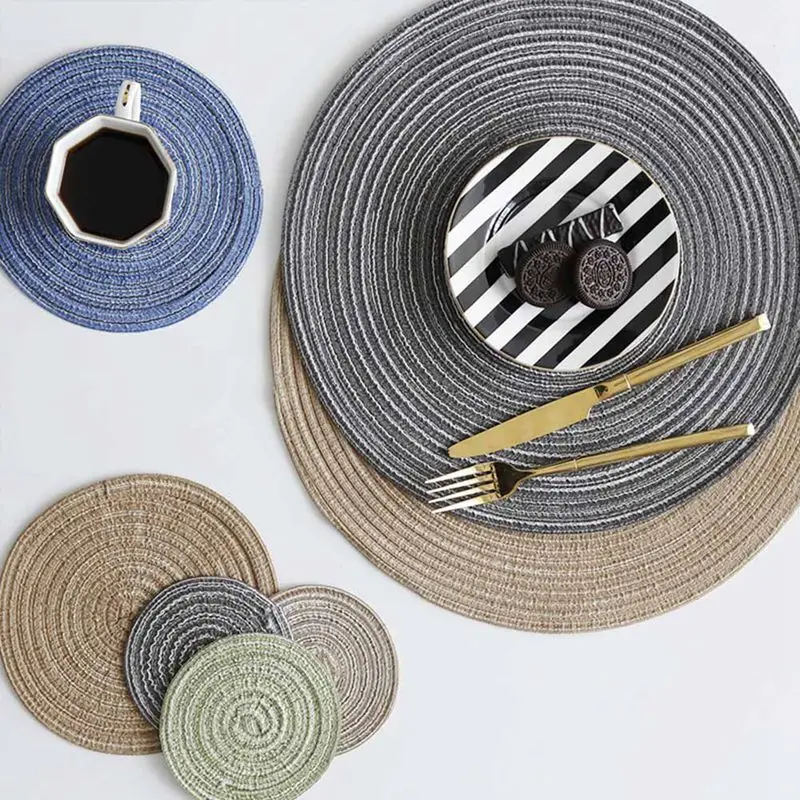 

Coaster Table Mat Ramie Insulation Pad Solid Round Design Placemats for Dining Table Linen Non Slip Kitchen Accessories