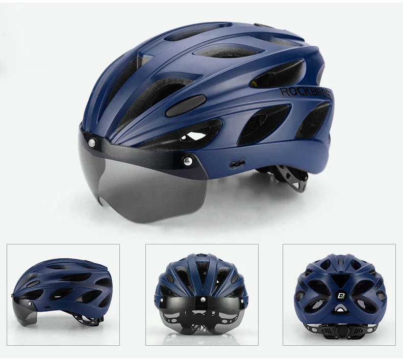 ROCKBROS Cycling Helmets Men Women Integally-Molded EPS Safety Bike Helmet Aero MTB Road UV Sun Goggle Visor Bicycle Helmet