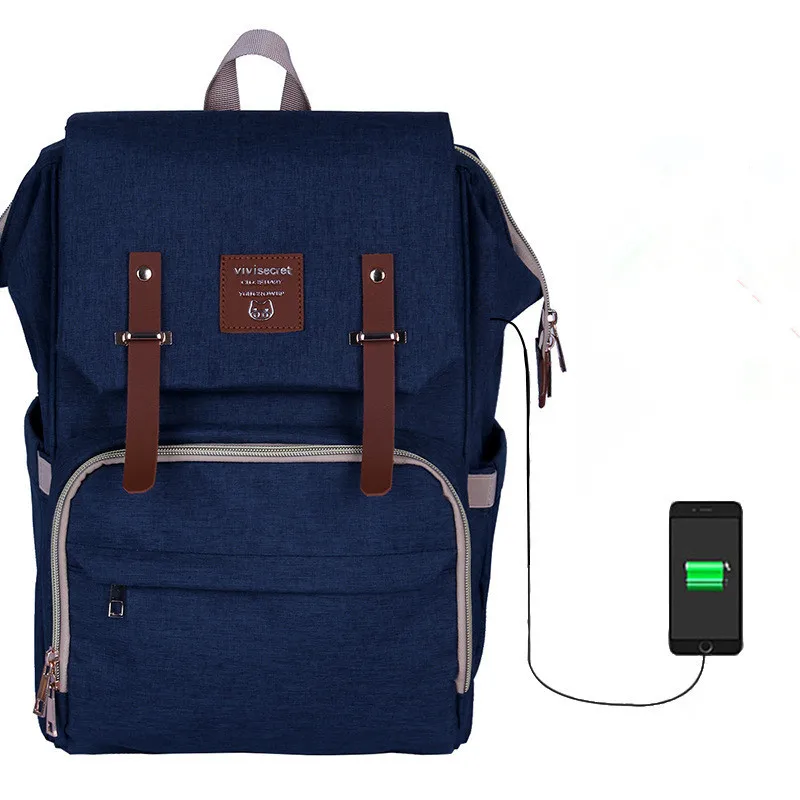 USB Пеленки сумки с Chaning Pad мама рюкзак папы большой емкости для беременных кормящих сумка водонепроницаемый подгузник сумка с крючком для коляски - Цвет: only blue bag