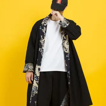 

Chinese Style Cotton Linen Loose Thick Windbreaker National Retro Long Classic Hanfu Cardigan Hoodies Male Patchwork Hoody