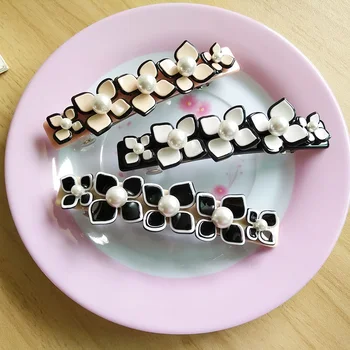 

2020 New Cellulose Acetate Flower Hair Barrettes Clips Elegant Pearls Hair Clip Lovely Hair Pin For Women Girls Hairwear