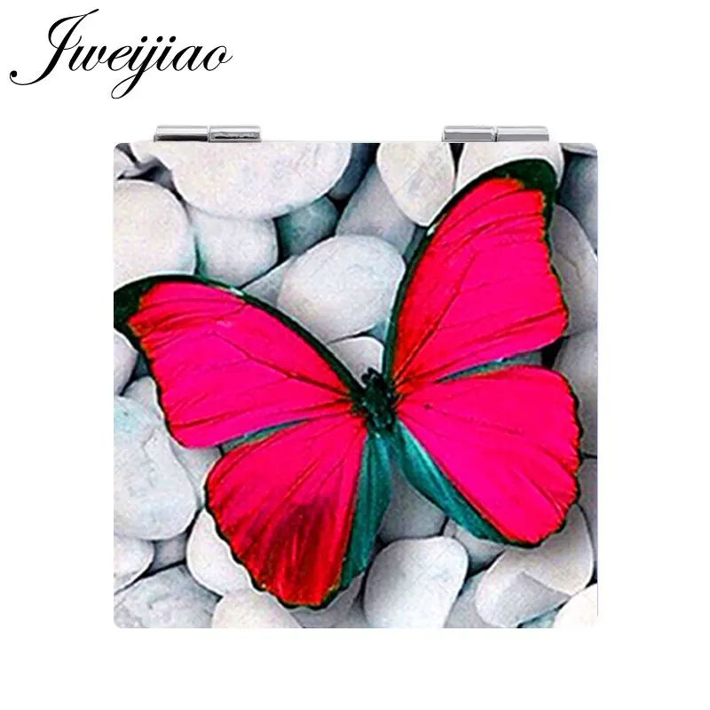 

JWEIJIAO ART Photo Butterfly Pocket Mirrors Square shaped 1X/2X Magnifying Folding Mini PU Leather espejo Makeup Mirrors