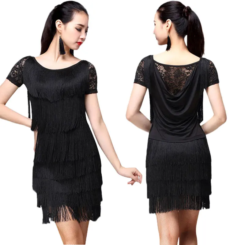 

Latin Dance Dress Adult 2020 New European Style Children Women Rumba Sumba Latin Tassel Dancing Dress Black Red