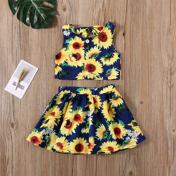

Pudcoco Toddler Baby Girl Clothes Summer Sunflower Print Sleeveless Vest Tops Mini Skirt 2Pcs Outfits Clothes Sunsuit Set