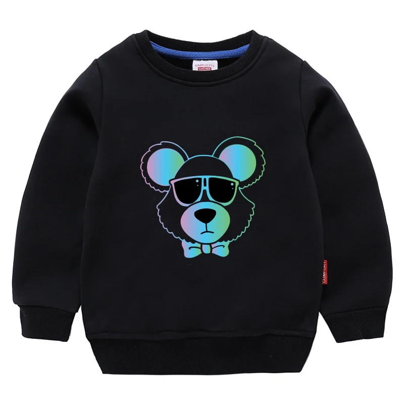 Girls Boy Sweatshirt Ulzzang Street Clothing Fluorescent Bear Harajuku Print Sweater Harajuku Casual Sweatshirt - Цвет: Hei