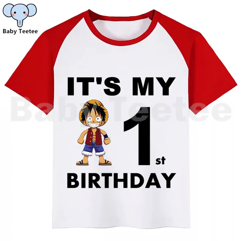 Цельнокроеная LUFFY футболка для мальчиков и девочек на день рождения детская одежда с принтом на день рождения топы для мальчиков, одежда для детей футболки на день рождения - Цвет: RedA