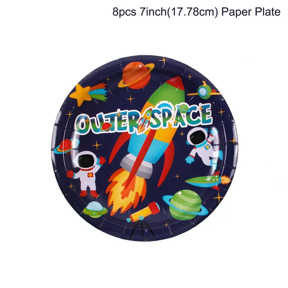 8pcs 7inch plates Astronaut Rocket Latex Balloons Outer Space Party Supplies Space Theme Birthday Party Decoration Kids Baby Shower Decor For Boy - Цвет: 8pcs 7inch plates