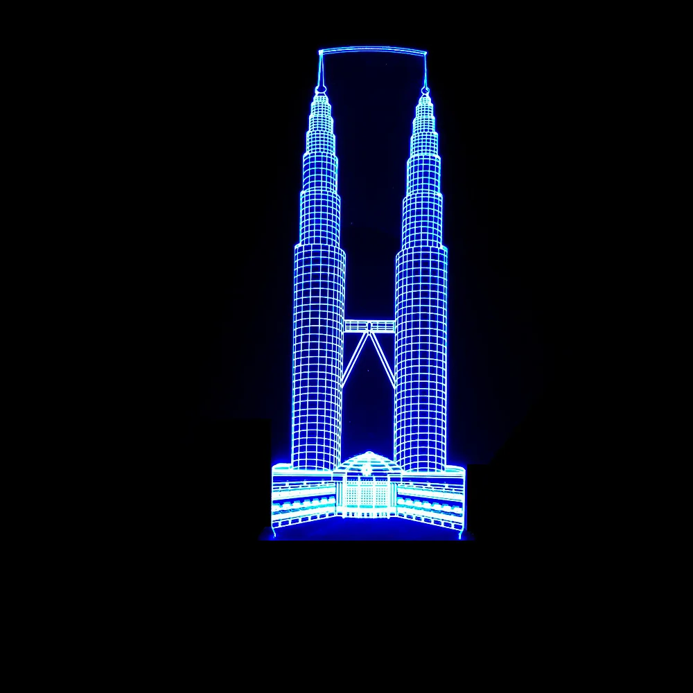 

Building Twin Towers Colorful Remote Control 3D Lamp LED Acrylic Visual Stereo Lamp USB Power Supply Touch Switch