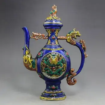 

Christmas gift Antique Chinese cloisonne longfeng lion statue of teapot home decorationMetal craft giftsAAAAAA Free shipping