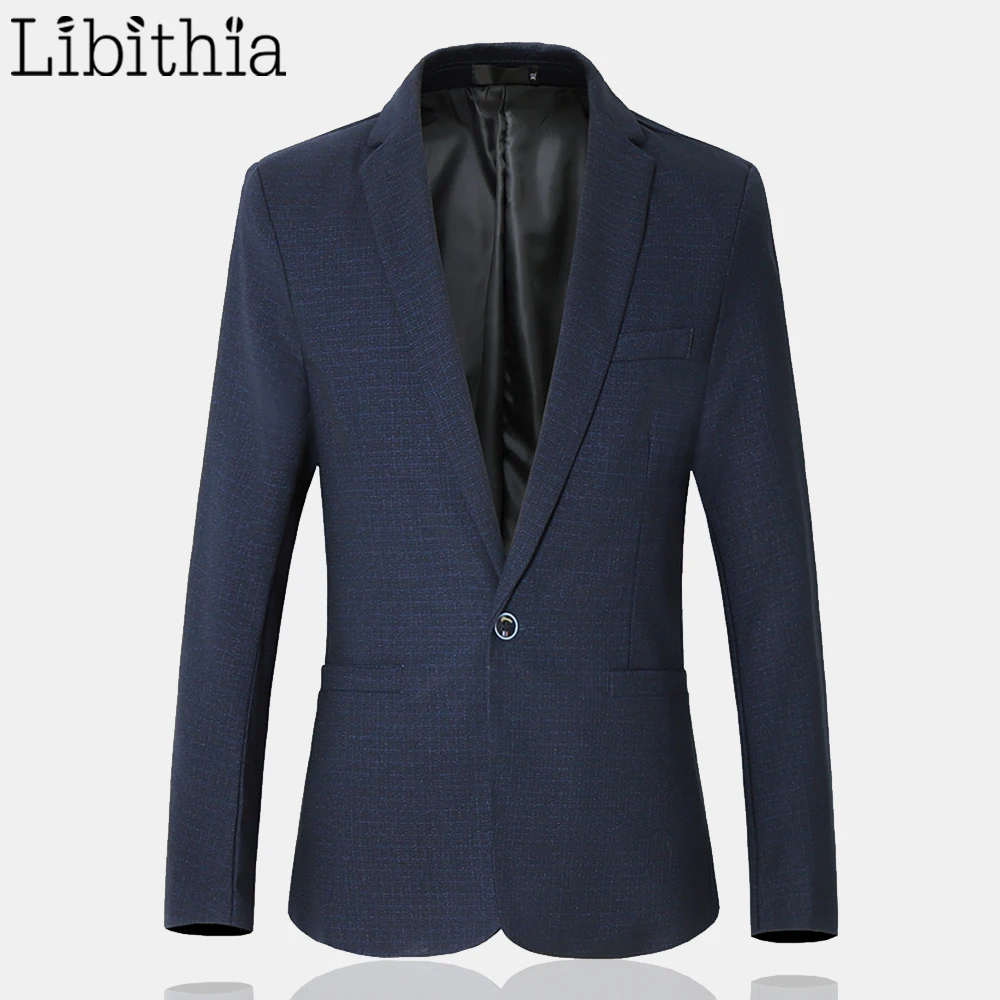 

Libithia Men's Casual Blazers Jackets One Button Slim Fit Coats Luxury Blue Navy Grey Clothes Male Blazer Masculino A100