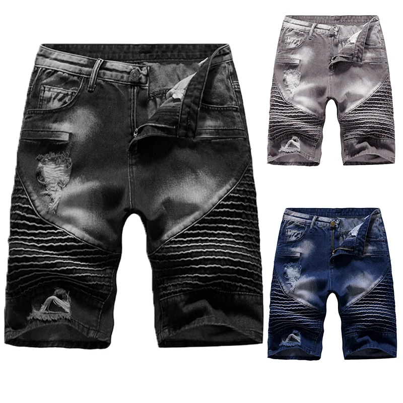 

New Summer Denim Shorts Men's Stretch Slim Short Jeans Men's Designer Cotton Casual Distressed Shorts and Knee Shorts S-2XL