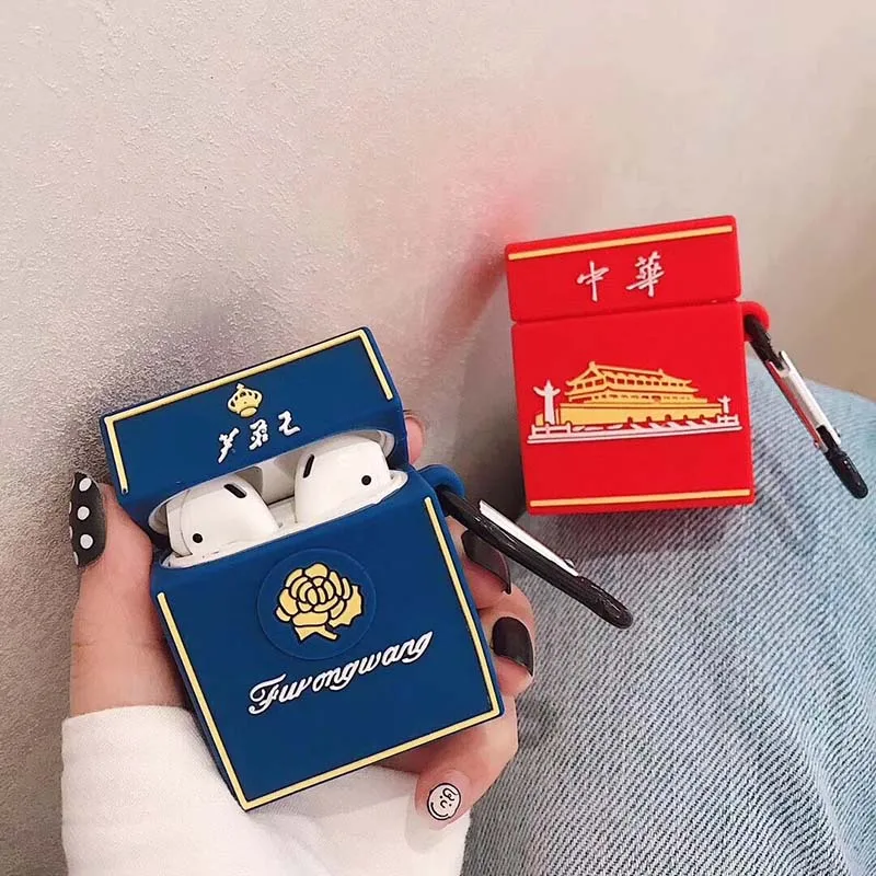 Чехол для сигарет с мультяшным рисунком для airpods 1 2, беспроводной чехол для телефона с bluetooth, мягкий силиконовый чехол с карабином