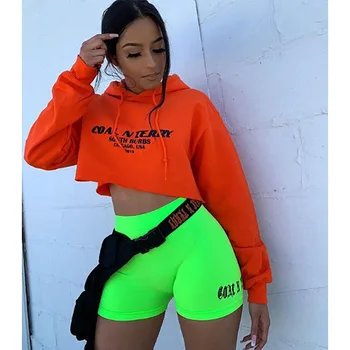 

Womens Neon Crop Hoodies 2020 Spring Short Sweatshirts Women's Pullover Fashion Pullover Tops Midriff Tops Neon Yellow Orange