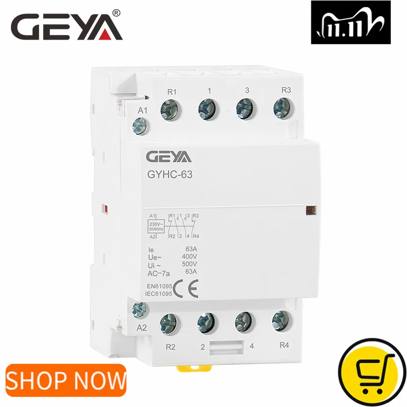 GEYA 4P контактор 40A 63A 4NO или 2NC2NO 220 В/230 В 50/60 Гц din рейка бытовой AC модульный