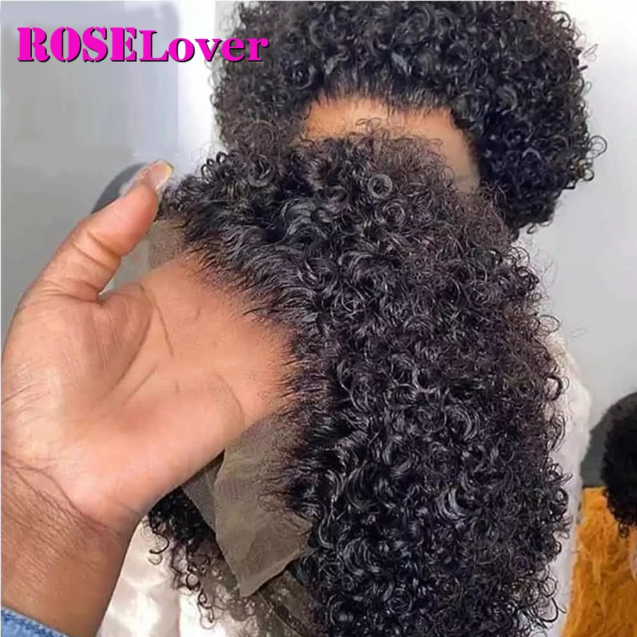 Bob Wig Short Human-Hair-Wigs Lace-Frontal-Closure Curly 250-Density Pre-Plucked Pixie