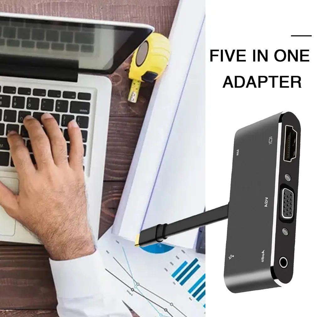  Telefono Convertitore di 5 in 1 USB-C a PD + HD + VGA + Audio + USB3.0 OTG Convertitore di Cavo di 