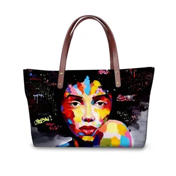 

Jackherelook Afro African Women Prints Bag Art Graffiti Style Lady Large Handbag Fashion Luxury Handbag Black Girls Shoulder Bag