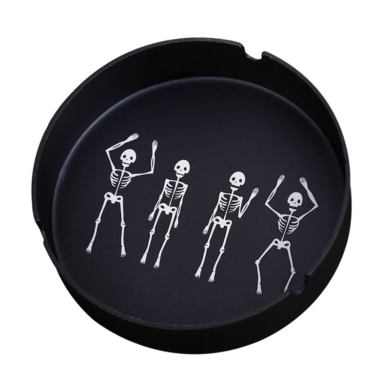 

Metal Ashtray Gold Black Ash Tray Round Bar Tattoo Dragon Skull Flowers Home Decoration Laser Marking Smoking Accessories Set