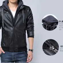 Кожаное пальто в европейском и американском стиле с капюшоном, сшитая из двух частей, мужская кожаная куртка, пальто Py31