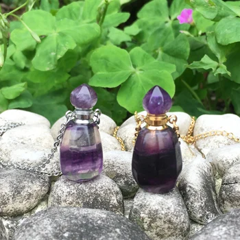 

Colored Fluorite Necklace Translucent Pointed Bottle Cap Perfume Bottle pendant,Essential Oil Diffuser, gift necklace.