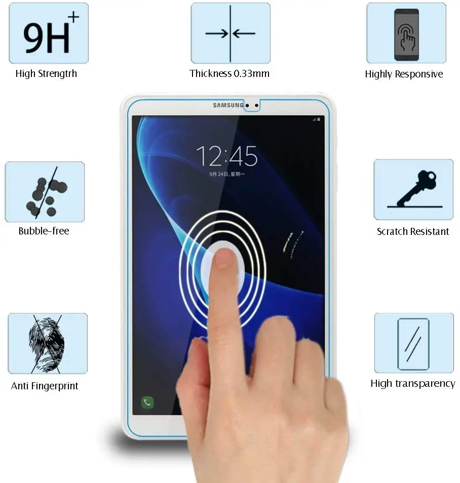 

Tempered Glass Film for Samsung Galaxy Tab A A6 10.1 (2016) T580 T585 Scratch Resistant Anti-fingerprint Protective Film