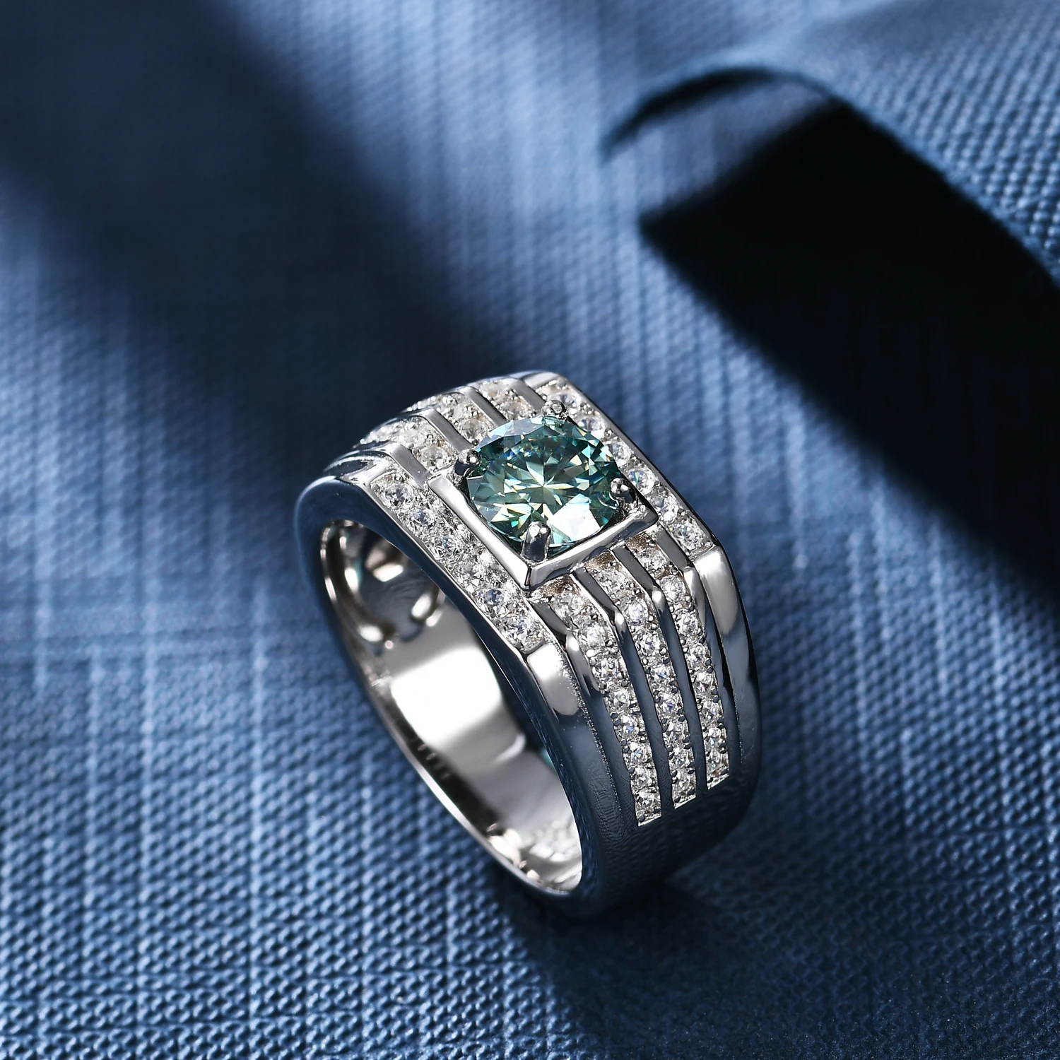 RICA FELIZ 925 Sterling Silver Green Moissanite Ring For Men Wedding 1.0ct 6.5mm Round Brilliant Men's Moissanite Party Ring RicaFeliz • 2022