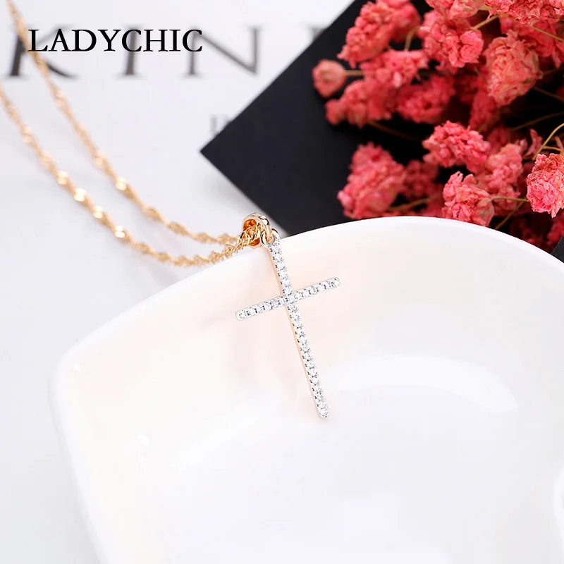 Женское Ожерелье с кулоном LADYCHIC золотисто серебристый циркониевый крест изящная