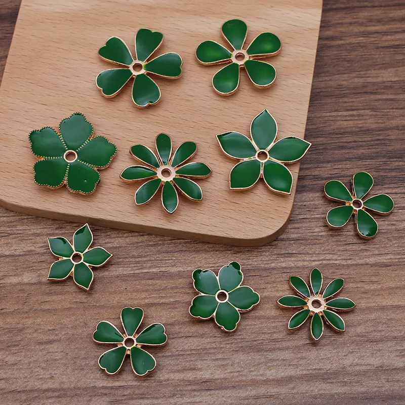 10pcs Metal Enamel Flower Beads Caps Blue Green Pink Filigree Flower Base Charms Pendants for Jewelry Making Components DIY