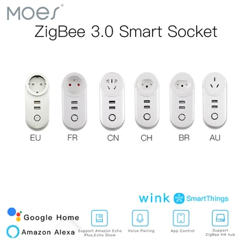 

ZigBee 3.0 Smart Socket Plug with 2 USB Interface Remote Voice Control Work with SmartThings Wink Echo Plus and Most Zigbee Hub