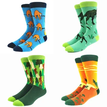 

Happy Funny Monkey Dinosaur Sloth Men High Socks