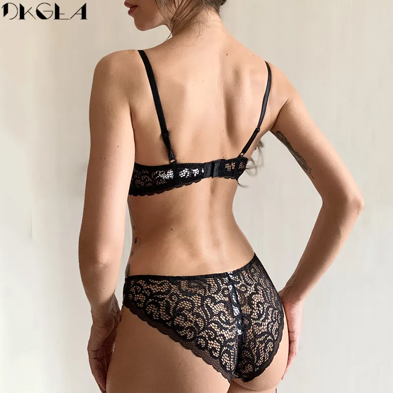 Koop Klassieke Zwarte Ondergoed Set Sexy Bh Printing Mode Push Up Bh Slipje Sets Dikke Katoenen Brasserie Kant Vrouwen Lingerie Set