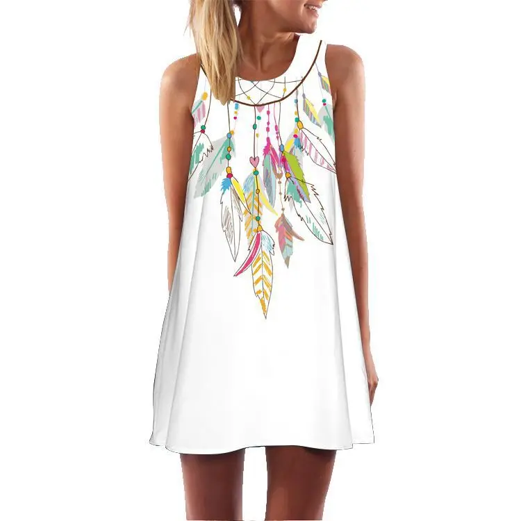 

Hot Sales Dress Loose Sleeveless Crew Neck off-Shoulder Vest Skirt Dreamcatcher