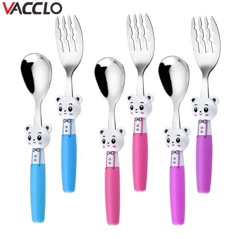 

Vacclo Baby Cartoon Bear Feeding Fork Spoons Children Tableware Feeding Spoon Picnic Gift Kids Infant Learning Eat Training Tool