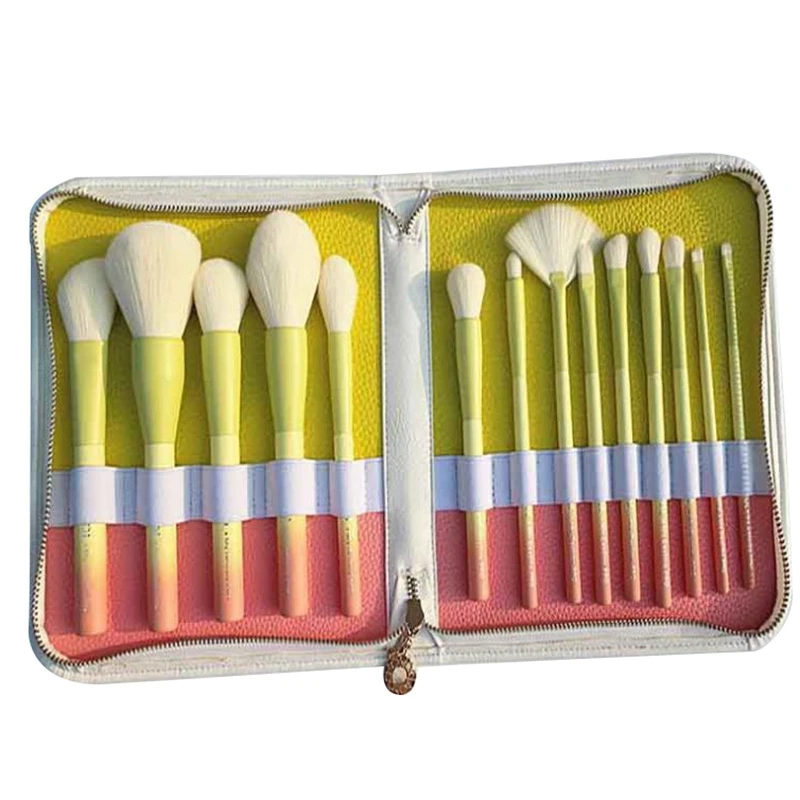 

Yellow 14Pcs/Set Gradient Handle Makeup Brushes Soft Synthetic Hair Foundation Power Brush Set Facial Make Up Tools with Cosmeti