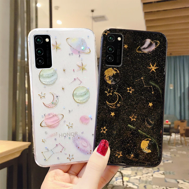 TPU Soft Glitter Bling Shining Moon Planet Case For Huawei Honor Y9 Y6 2018 Mate 30 20 10 Pro Lite 20X Nova 2i 6 5 | Мобильные